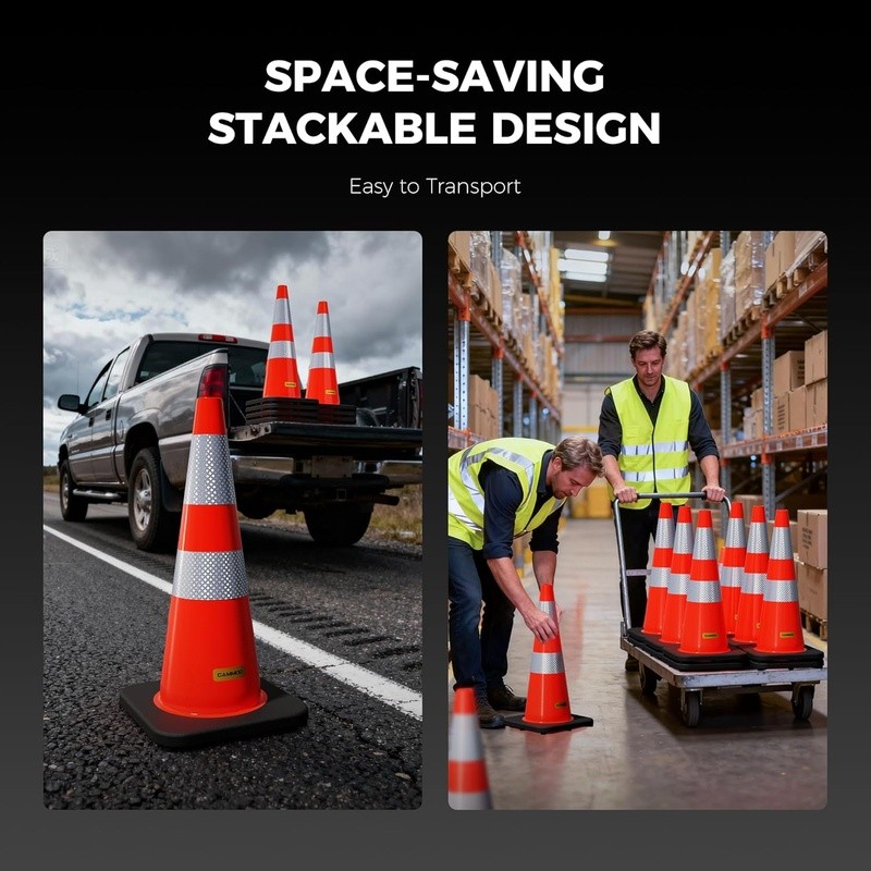 PVC Traffic Cones Reflective Collars Durable Stackable Weather Resistant Safety