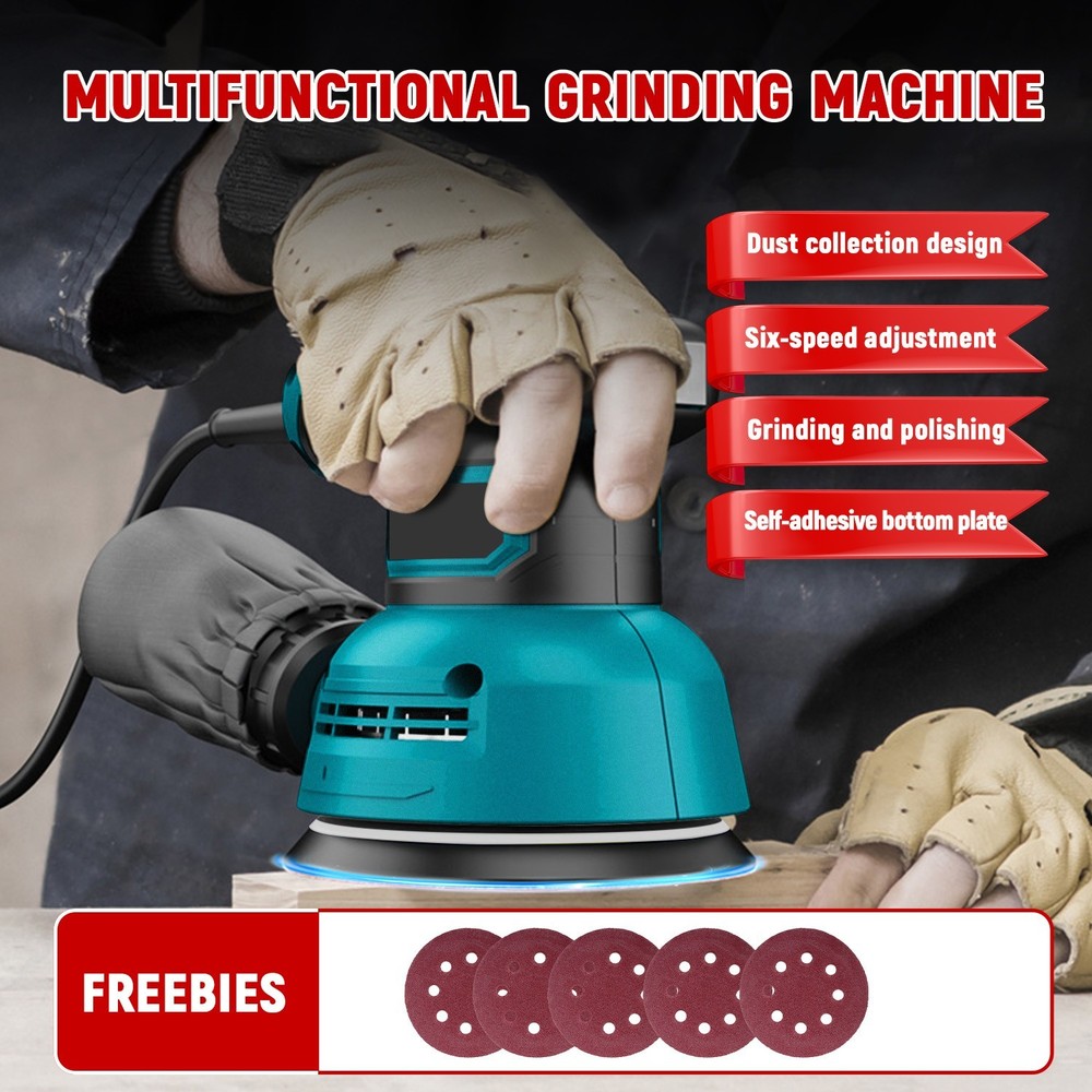 6 Speed Adjustable Electric Eccentric Sander with Dust Collection 360° Rotation