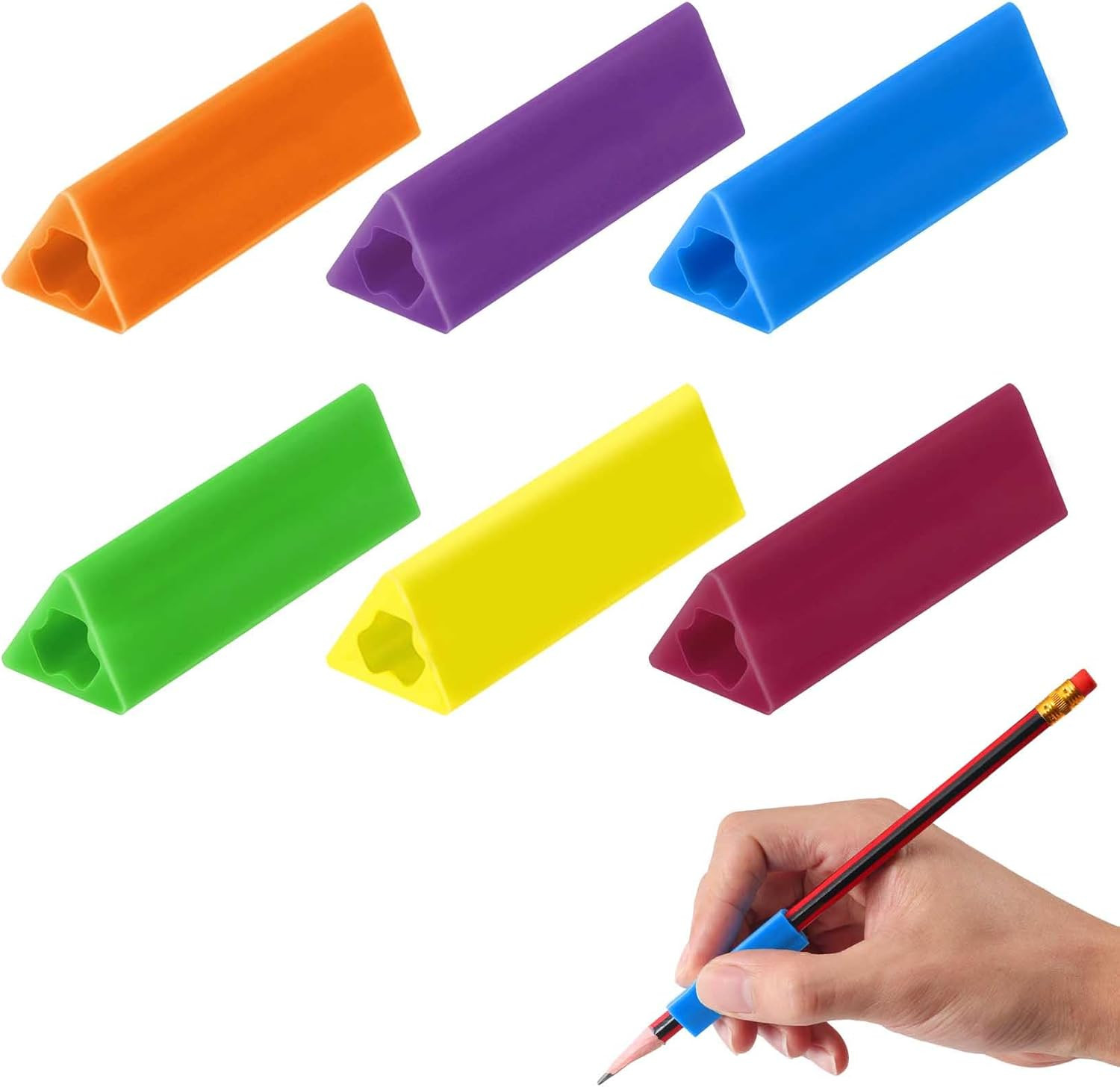 Triangle Pencil Grips Set of 6 for Kids and Adults, Assorted Colors, 1.73-Inch
