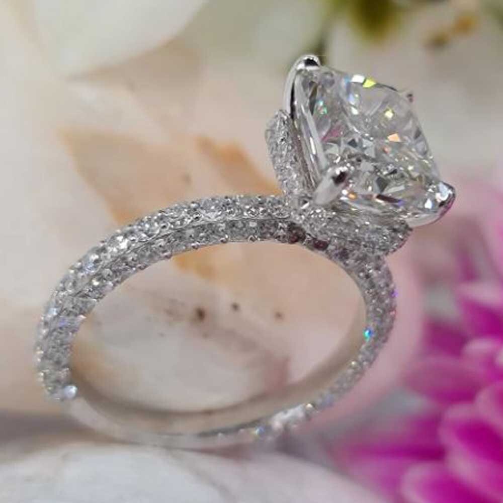 3.8 TCW Radiant Cut Moissanite Hidden Halo Engagement Ring 14K White Gold Plated