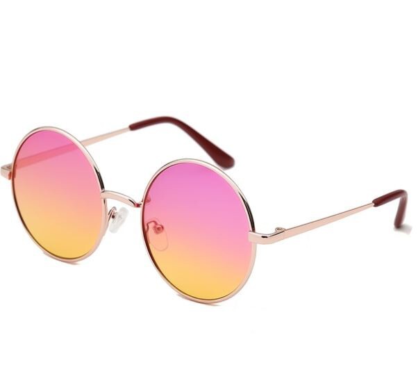 KIDS CHILD SIZE ROUND SUNGLASSES 2 TONE PINK-YELLOW COLORED LENS HIPPIE CIRCLE