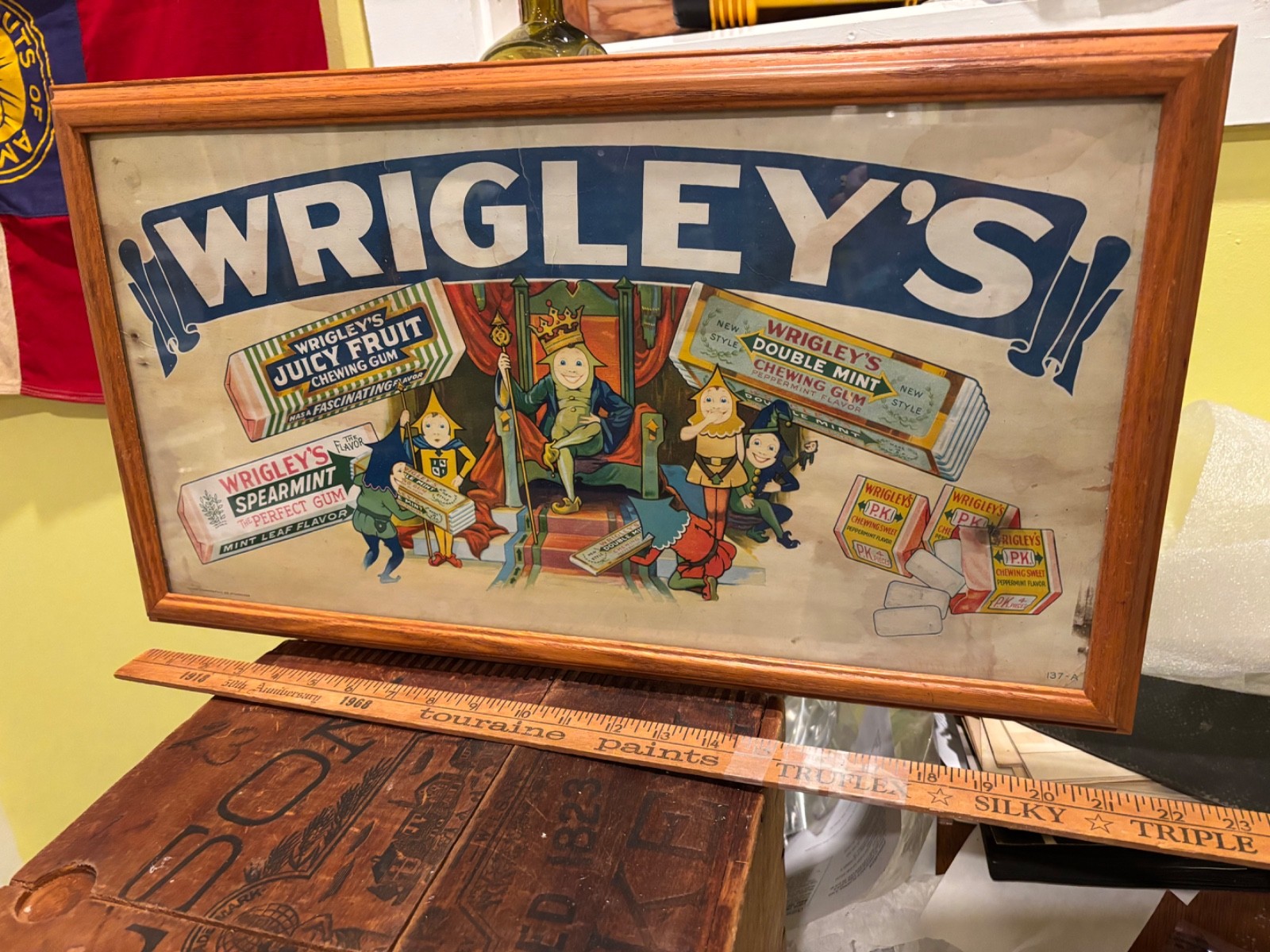 c.1930 Wrigley’s Juicy Fruit Chewing Gum trolley bus sign Gugler Spearmen mint