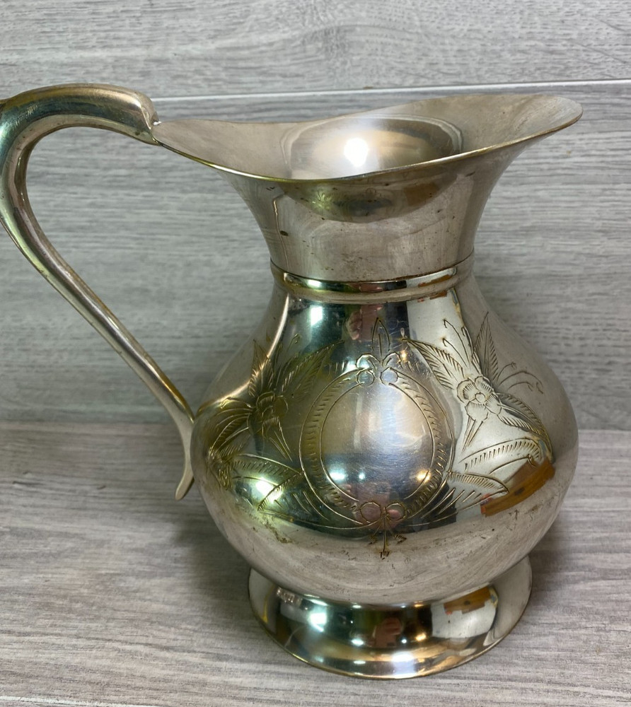 large Pitcher jug silver plate on brass