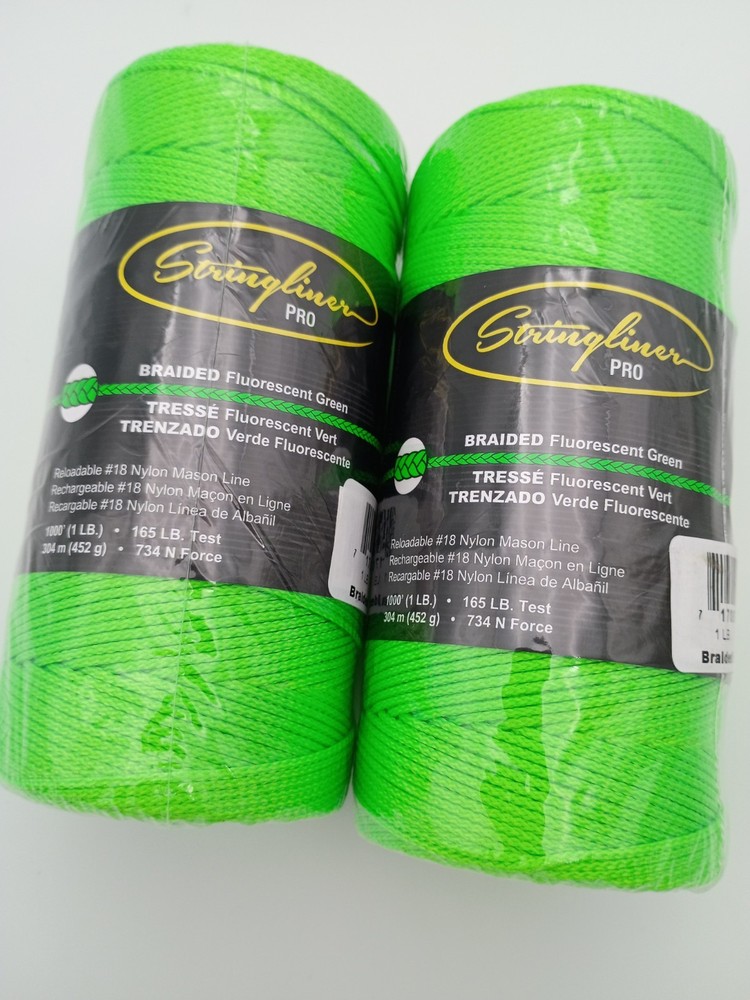 Stringliner Pro 2-Pack Braided Fluorescent Green 1000' Reloadable #18 Nylon Line