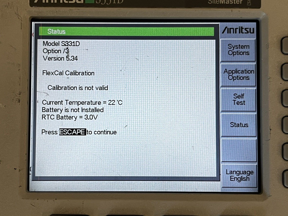 Anritsu S331D Option 3 Site Master Cable & Antenna Analyzer - No Accessories