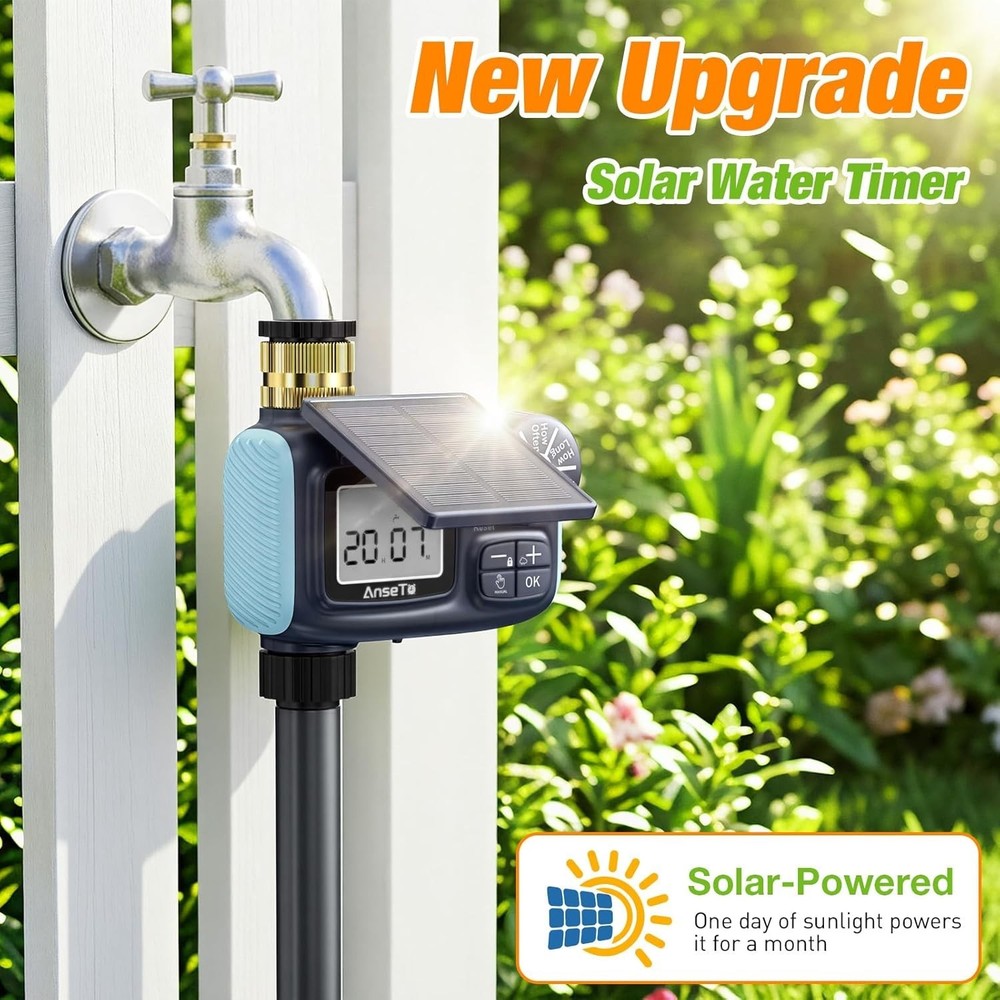 Solar Sprinkler Timer Rechargeable Water Timer Garden Hose, Programmable Faucets