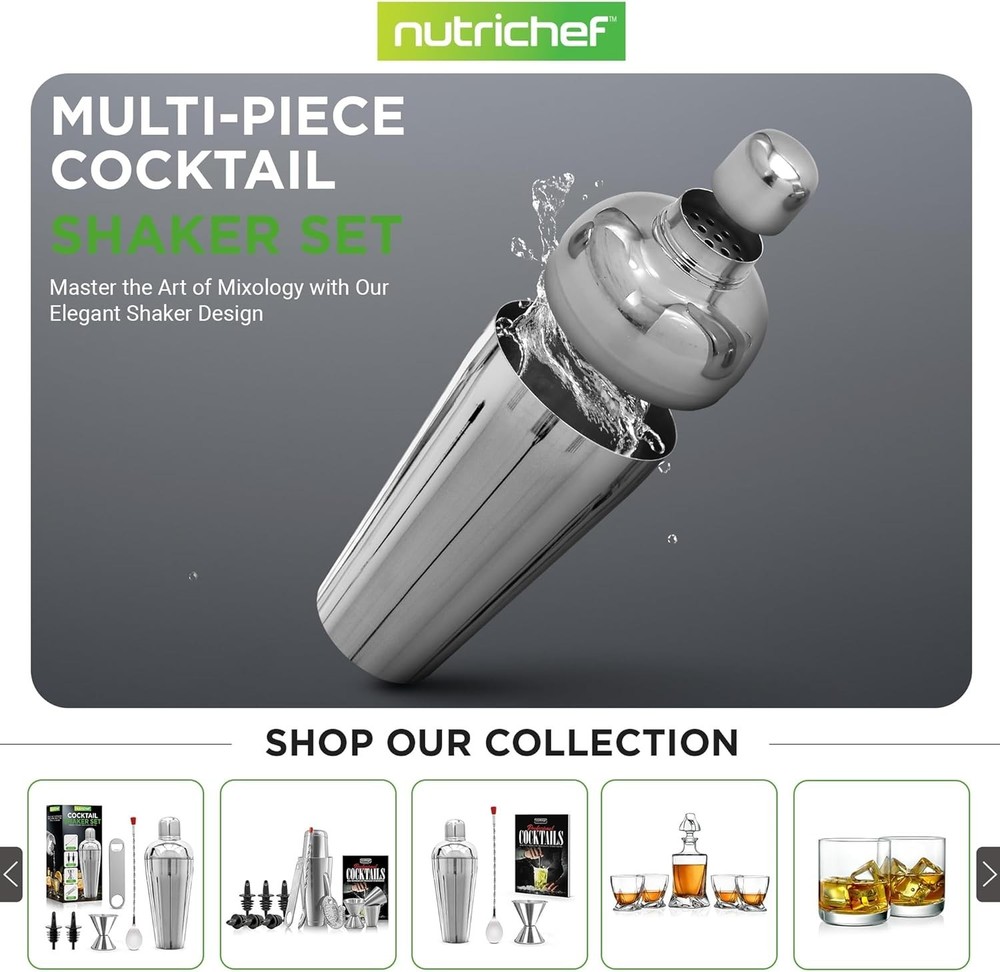 NutriChef 7 Pcs. Bartender Set - Drink Mixer with Essential Bar Accessory Tools