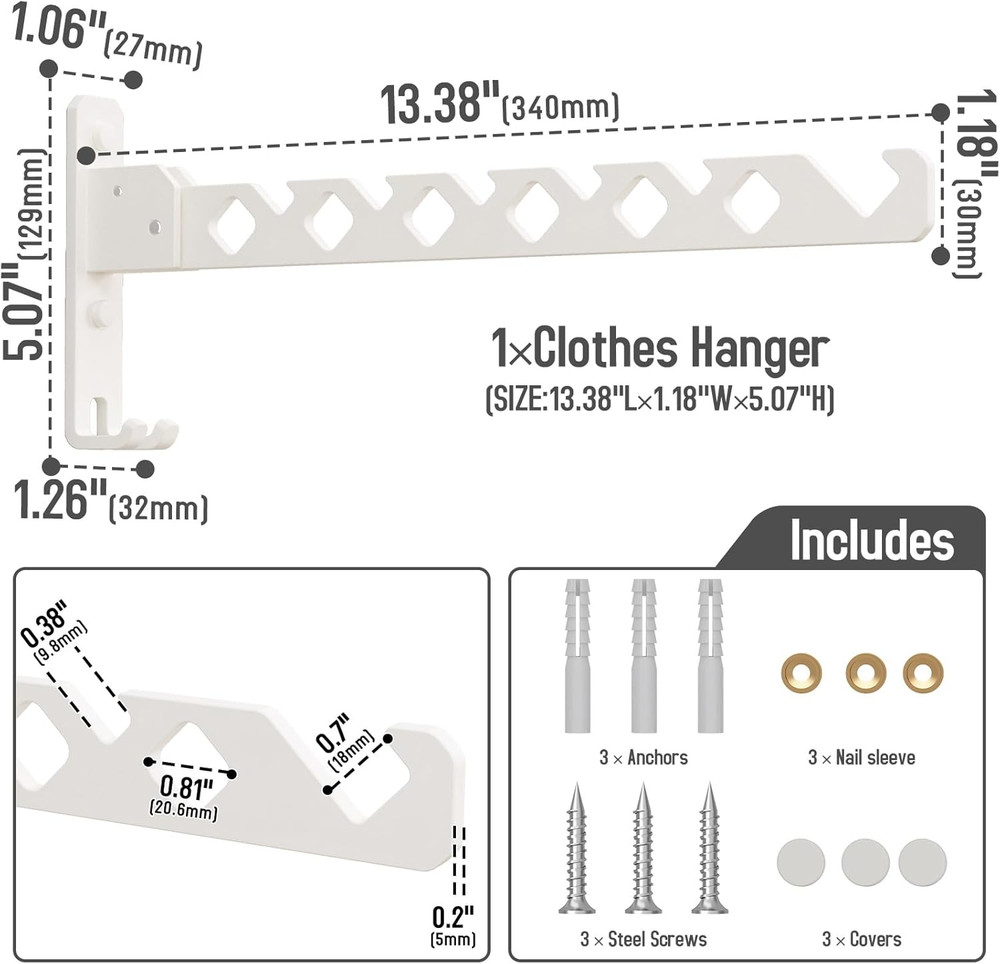 Wall Mounted Clothes Drying Rack, Wall Clothes Hanger Foldable, Laundry Hanger H