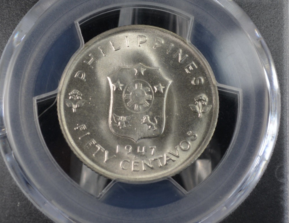 1947 S MacArthur Silver Philippines Half Dollar 50c- PCGS MS65