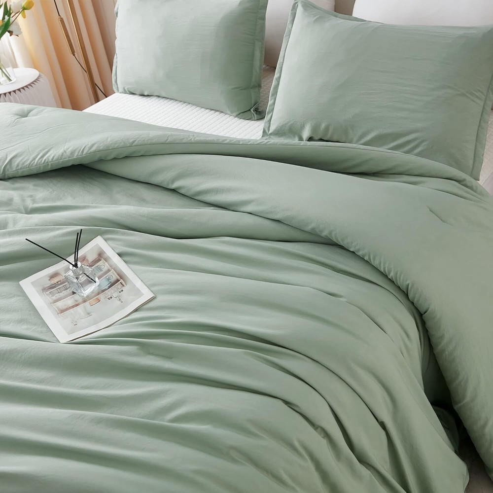 Sage Green Comforter Set,3-Piece Down Alternative ComforterSet Comforter Blanket