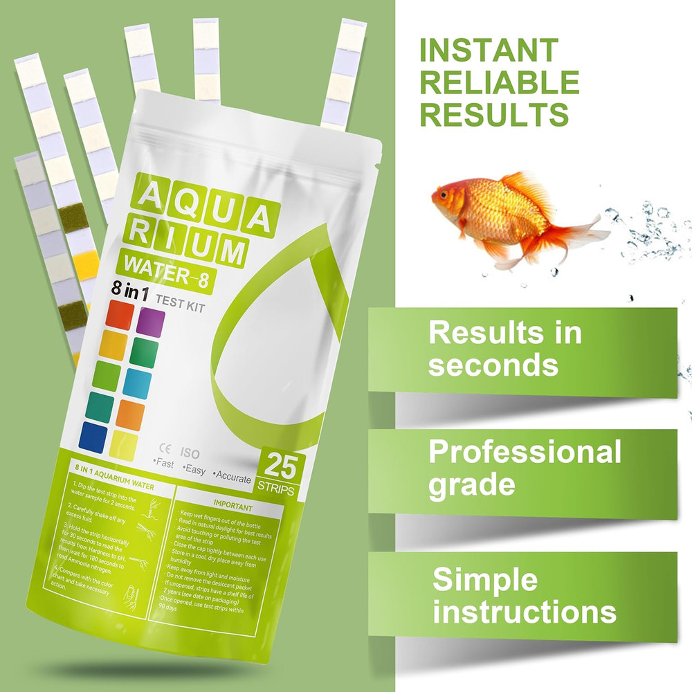 Aquarium Ammonia Test Strips 8-In-1 |25 Strips | Quick & Accurate Water Testing