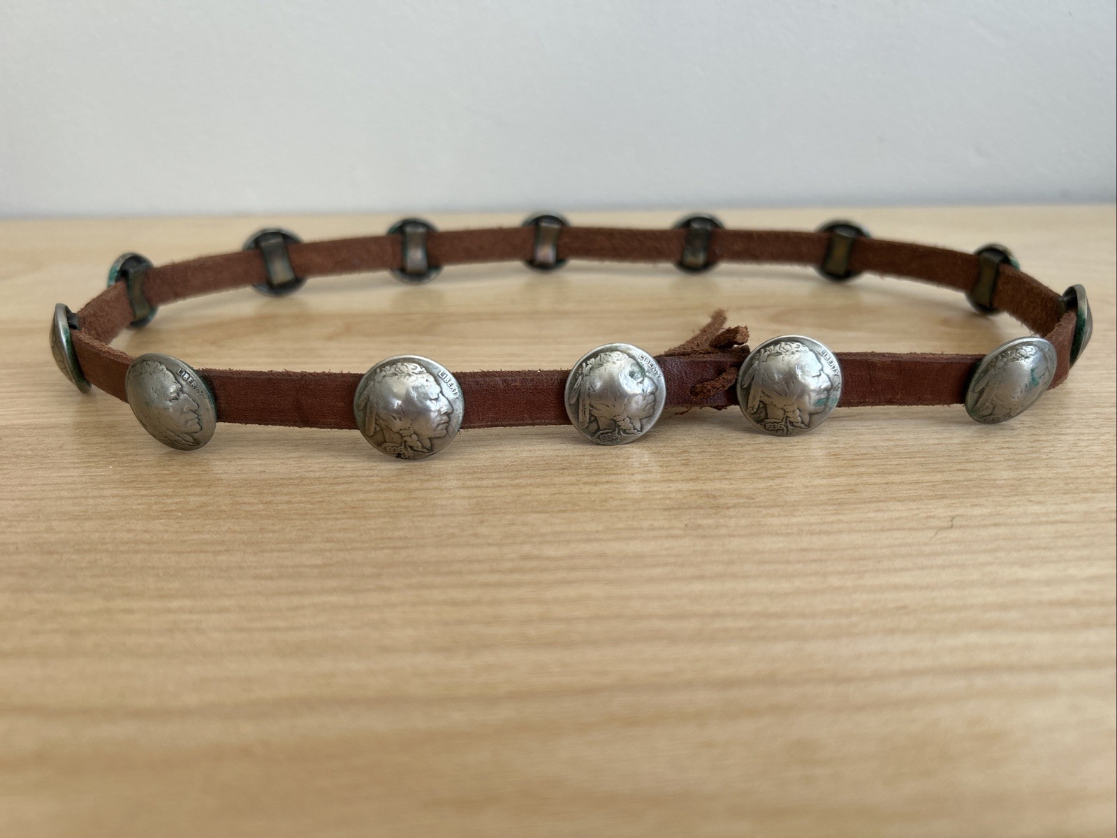 Vintage Buffalo Nickel And Leather Indian Concho Hatband