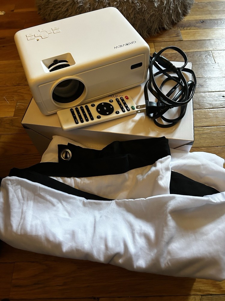 GROVIEW Home Theater Projector White with Remote and Screen Bundle