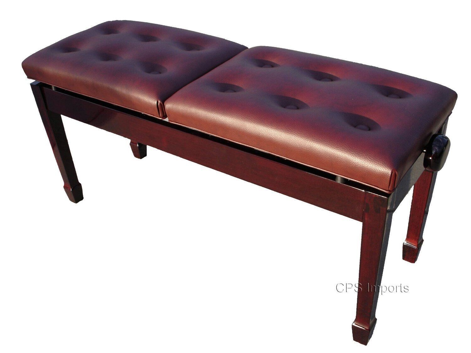 DUET DOUBLE ADJUSTABLE PIANO BENCH/STOOL/CHAIR- MAHOGANY OPENED ITEM