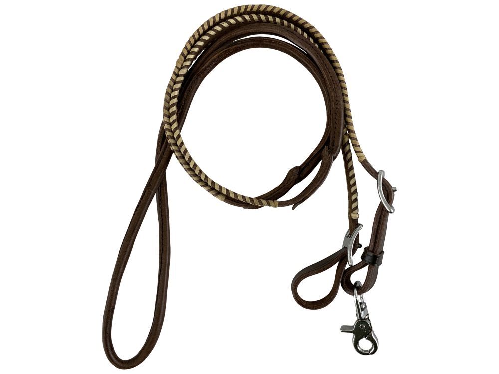 Showman Leather Rawhide Whipstitch Roping Reins
