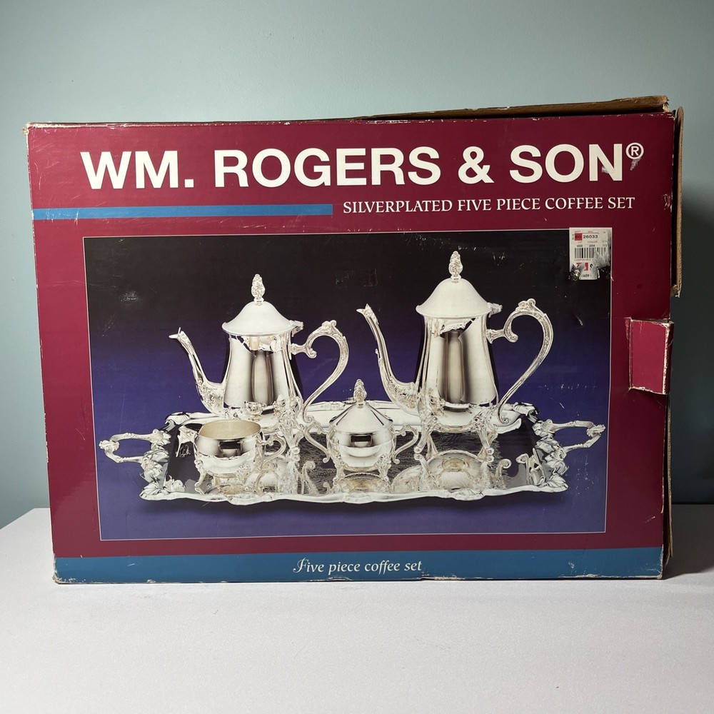 WM. Rogers & Son SilverPlated Five Piece Tea Coffee Set NIB Read
