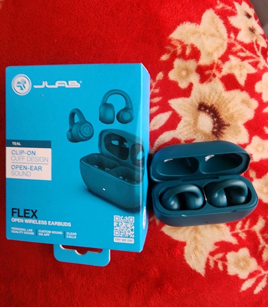 JLab Flex Open Earbuds Clip-on Cuff Design Wireless Bluetooth Multipoint - Teal