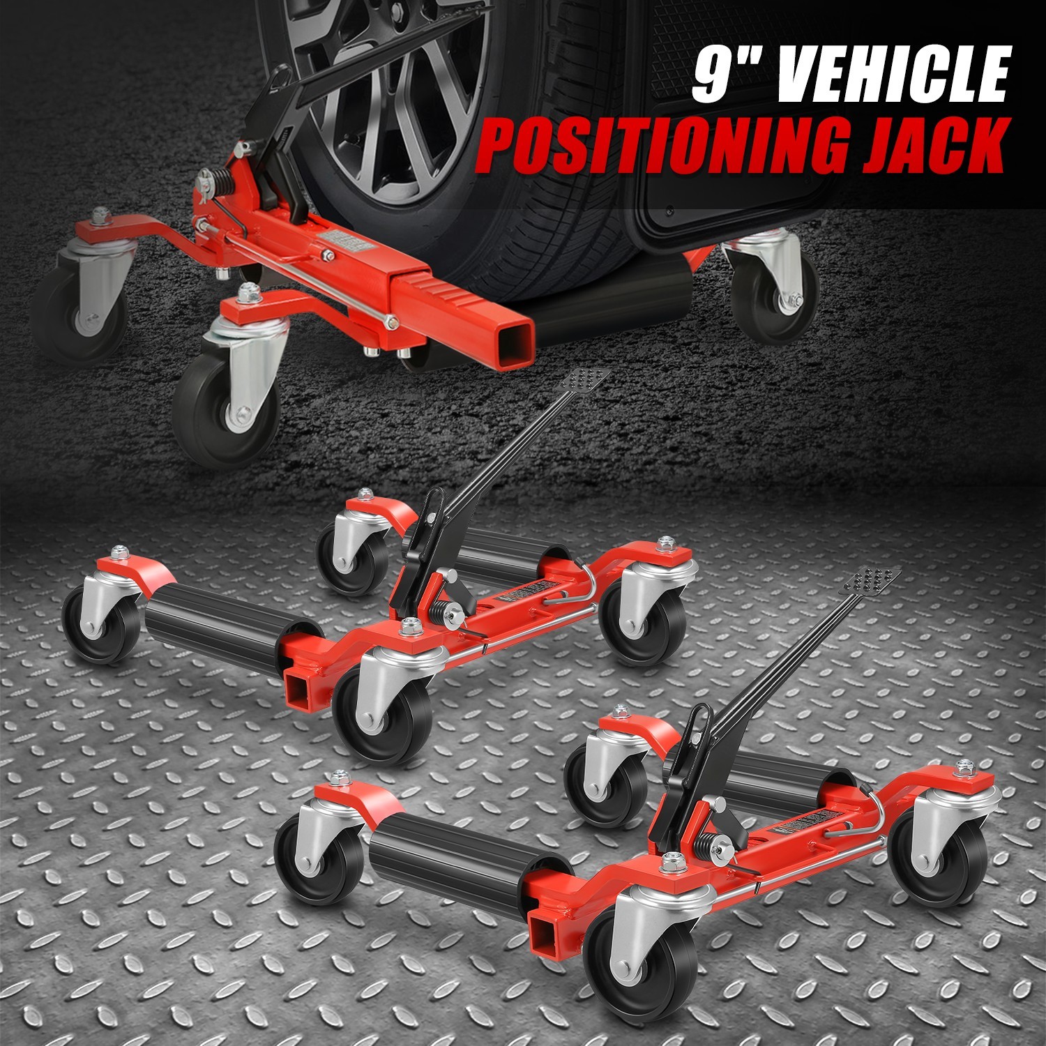 2X Heavy Duty 9" Ratcheting Wheel Dolly Tire Jack Lift Car Positioning 2500 LBS