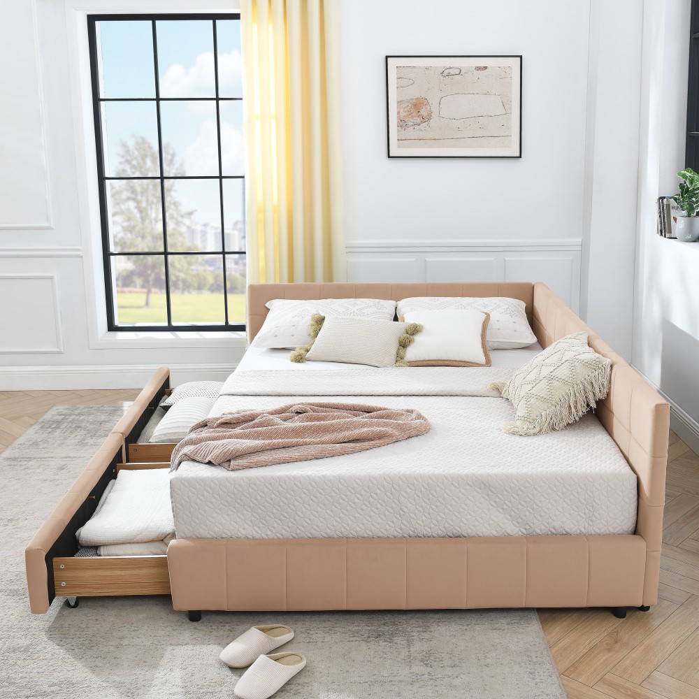 Queen Size Storage Upholstered Tufted Bed Frame, Sofa Bed Frame with Comfortable