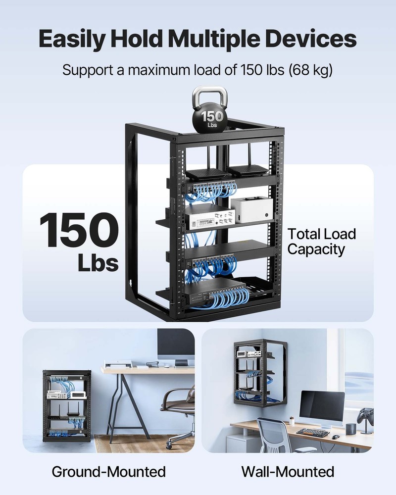 VEVOR 15U Wall Mount Server Rack Open Frame Network Rack 150 lbs 180 Degrees