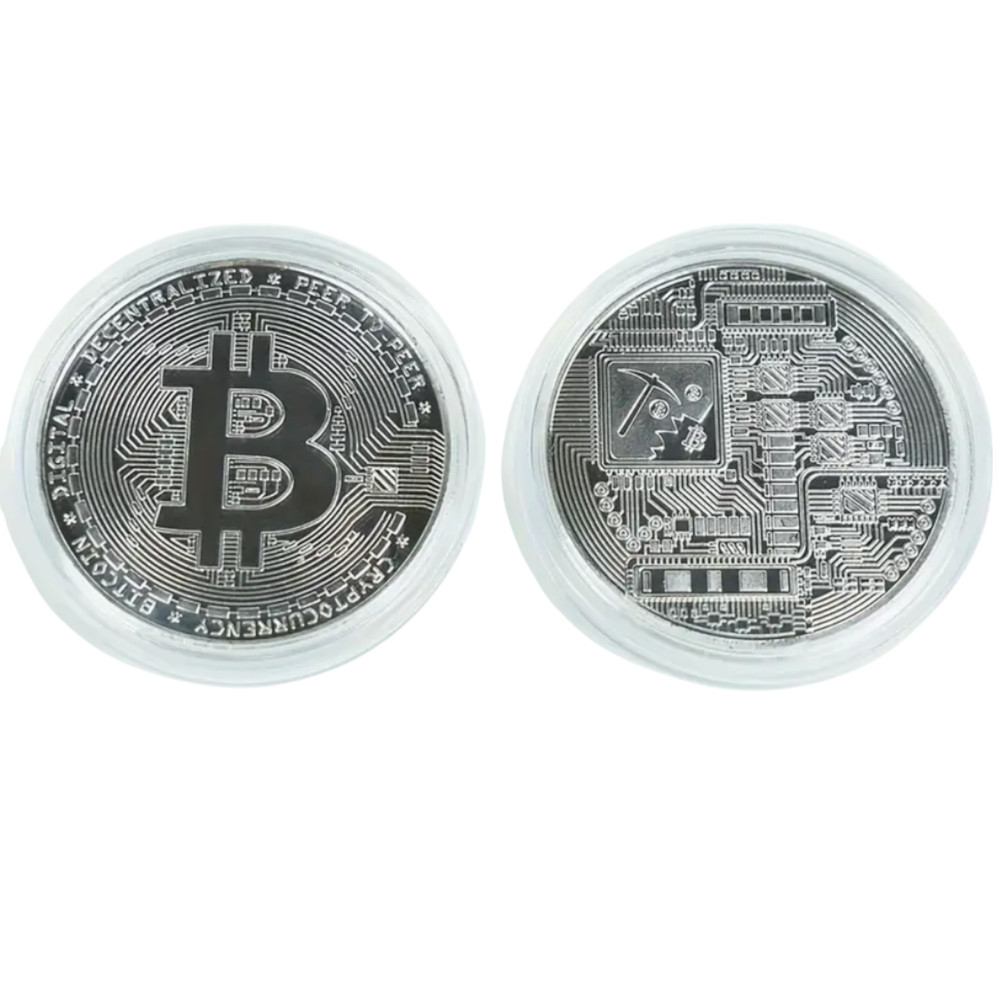 BITCOIN- Silver Physical Coin with White Display Case / Cryptocurrency- Gift !