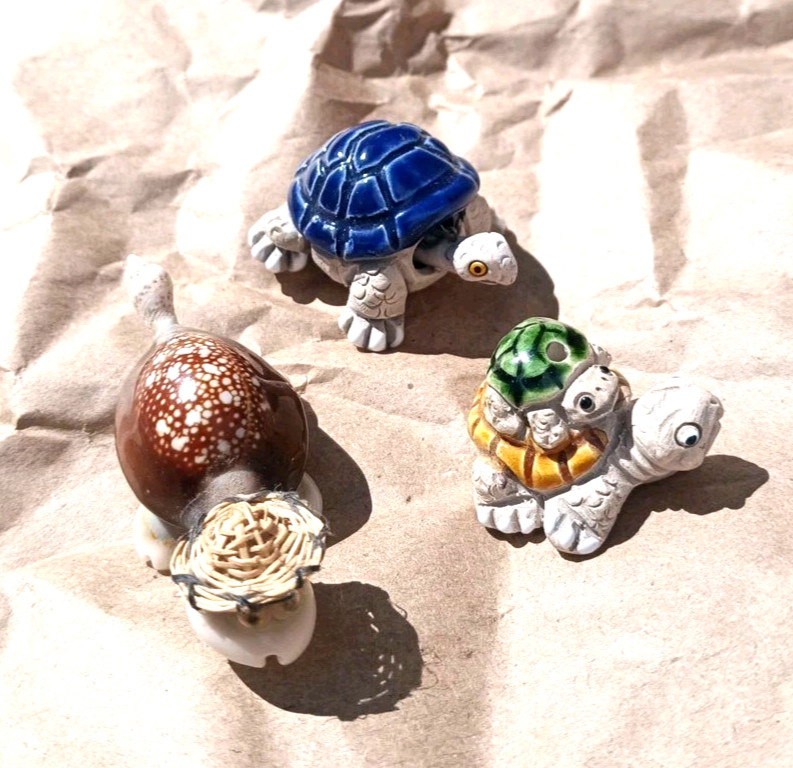 Handcrafted Ceramic Miniature Turtle Figurines