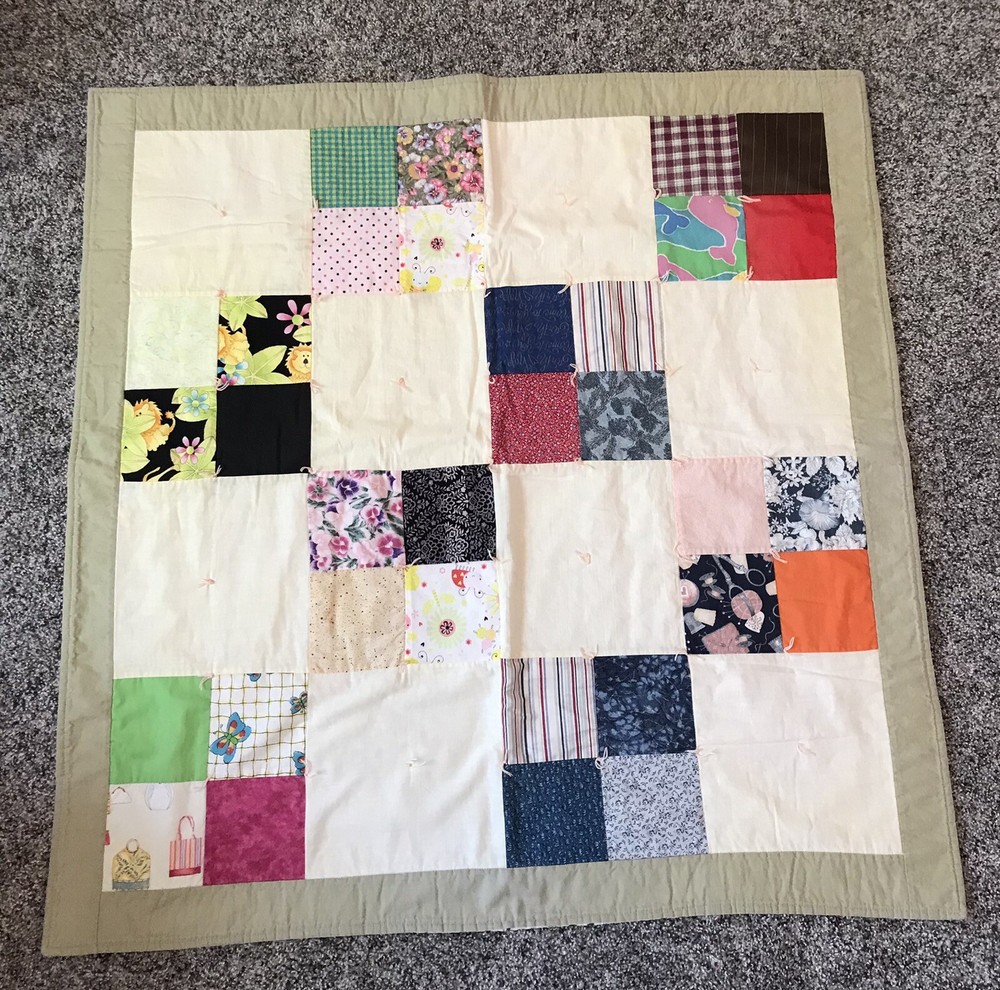 patchwork quilt Reversible 35” X 34.5” Homemade