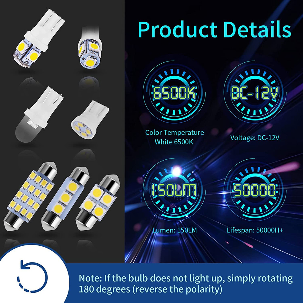 42 PCs Interior Car Lights, Super Bright White Dome Map Tail Cab Lights Bulb Kit