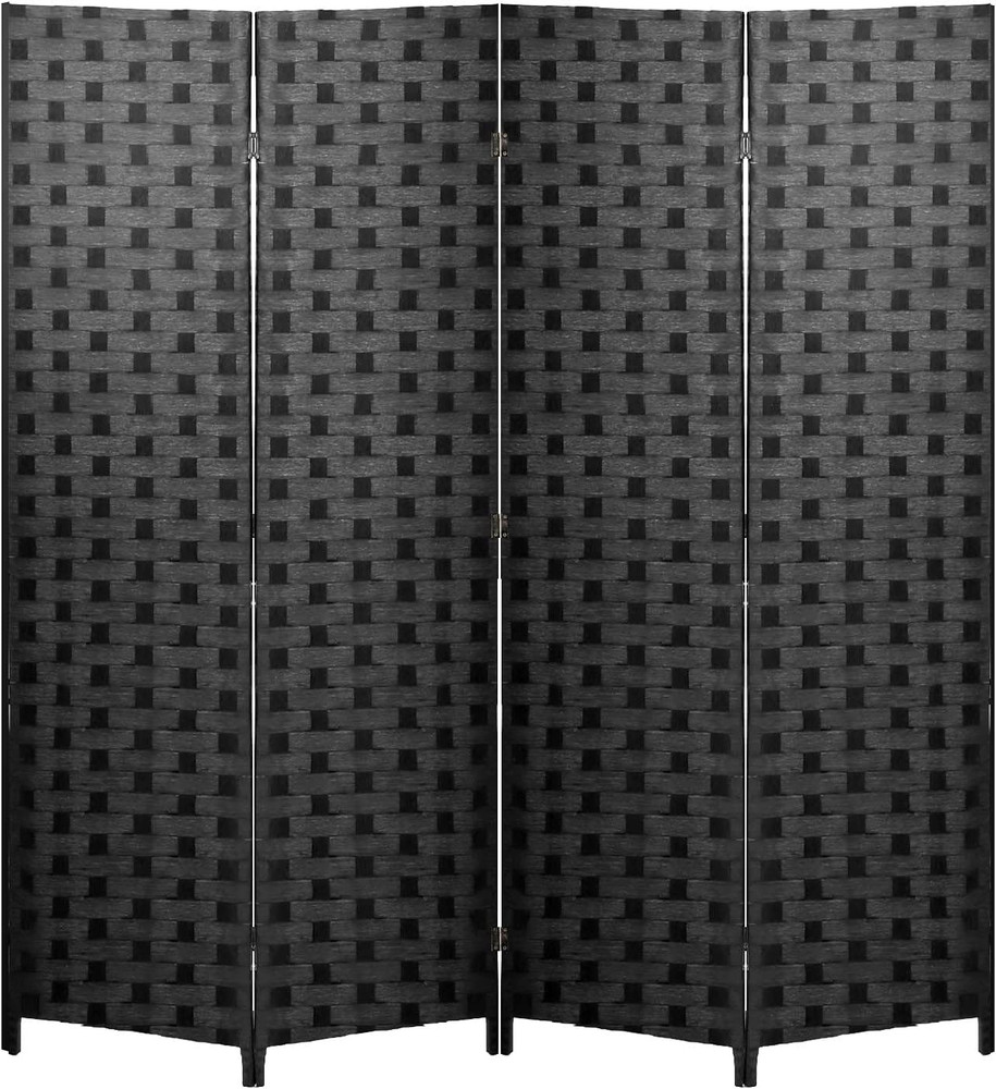6FT Folding Room Divider 4 Panel Wood Mesh Privacy Screen