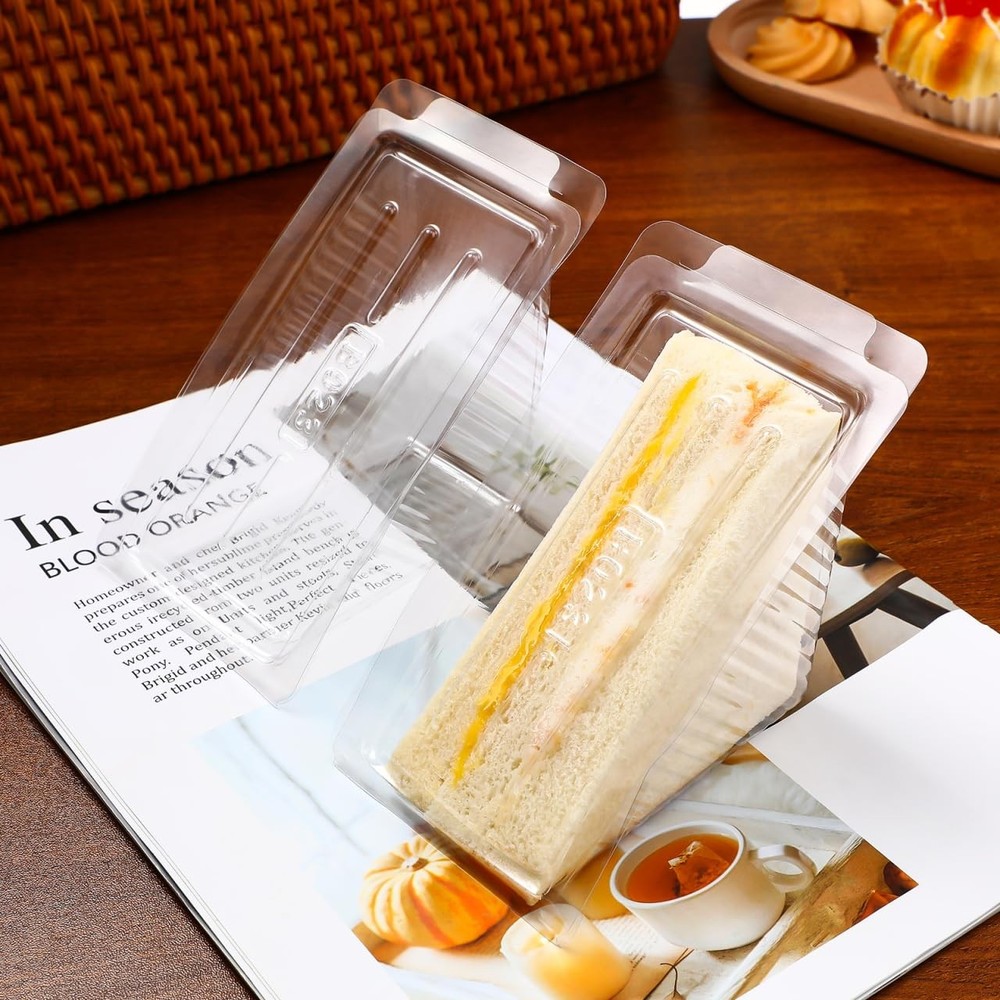 Sandwich Packaging Box Clear Plastic Triangle Disposable Sandwich Container w...