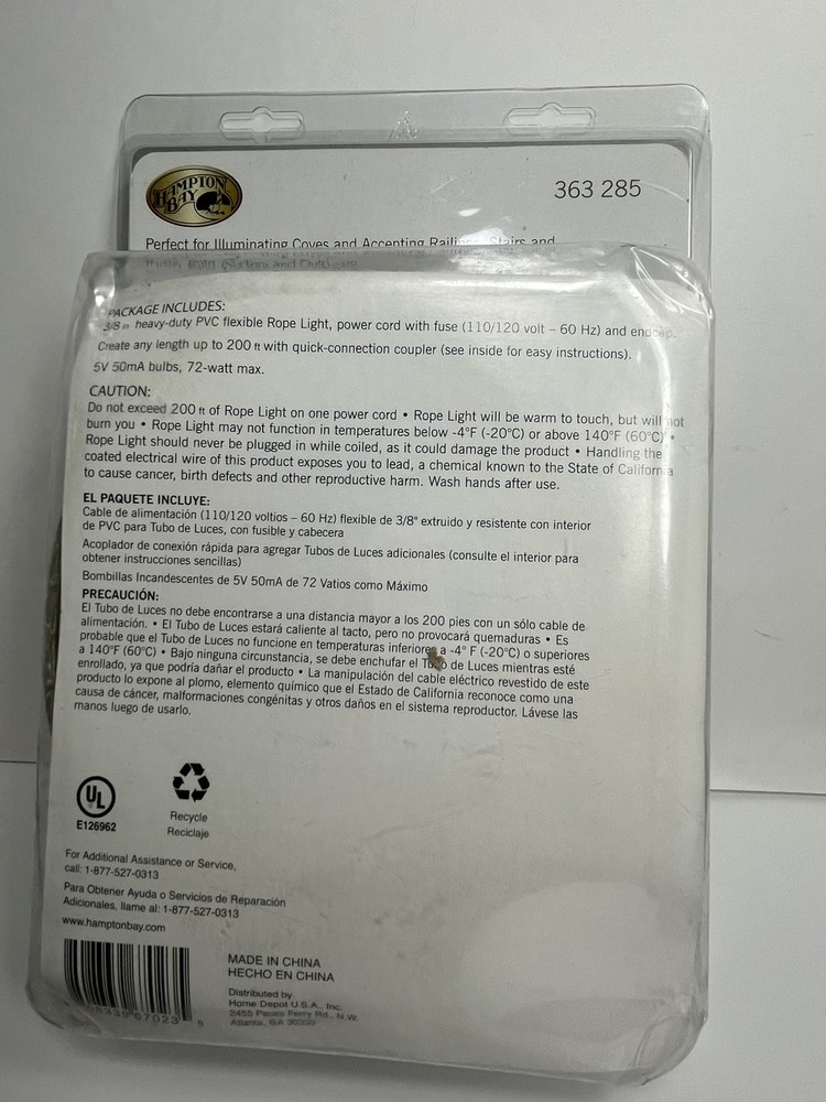 Hampton Bay Decorative Super Bright Rope Light Kit Clear 24 Ft. opened & tested