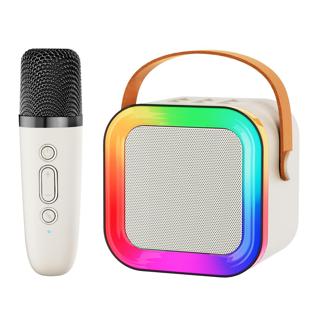 Mini Karaoke Machine Speaker Bluetooth 5.0 - 2 Wireless Mics, 5-7 Hour Battery