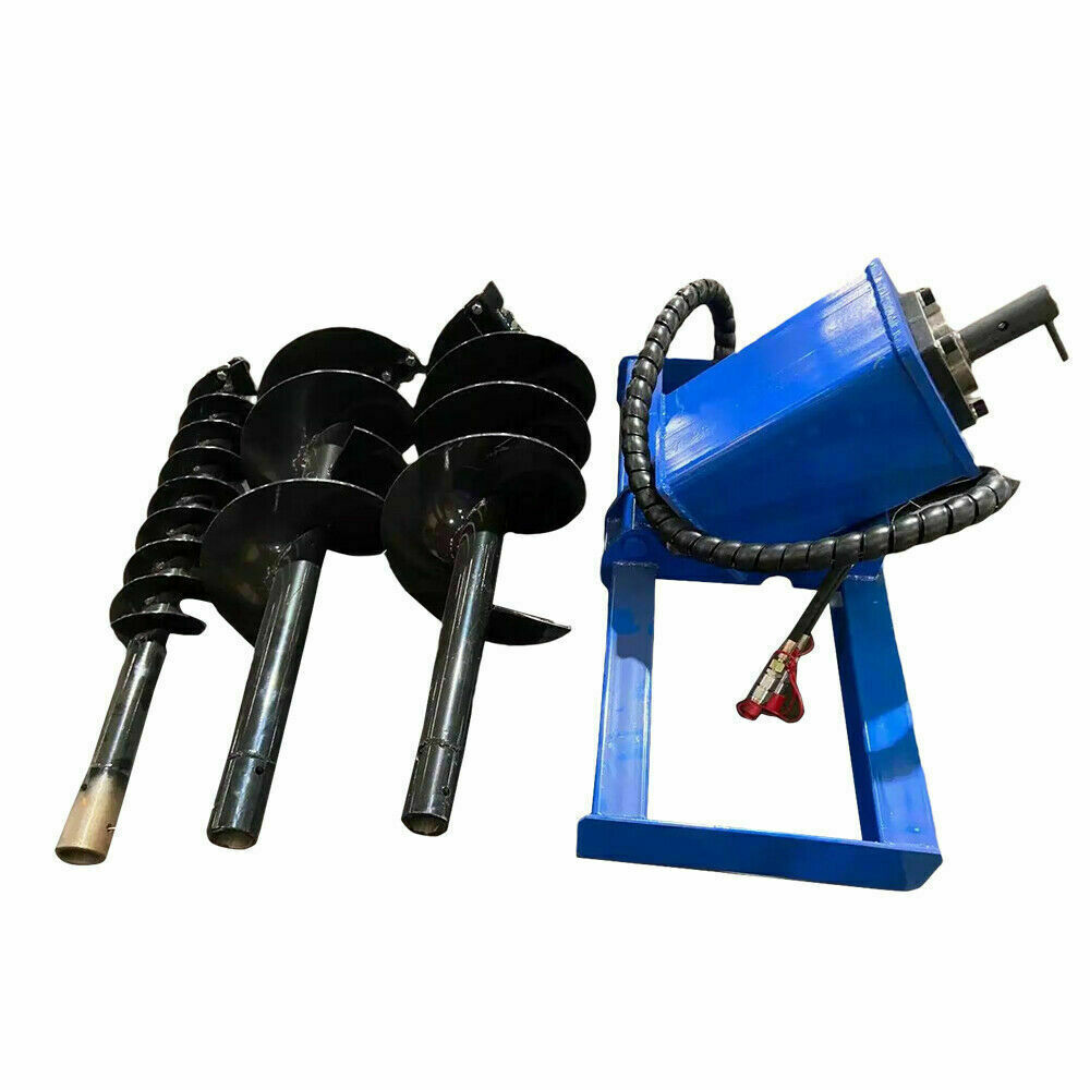 Skid Steer Hydraulic Drive & Bit Post Hole Digger With 3 Drilling 6" 12" 14"Bits