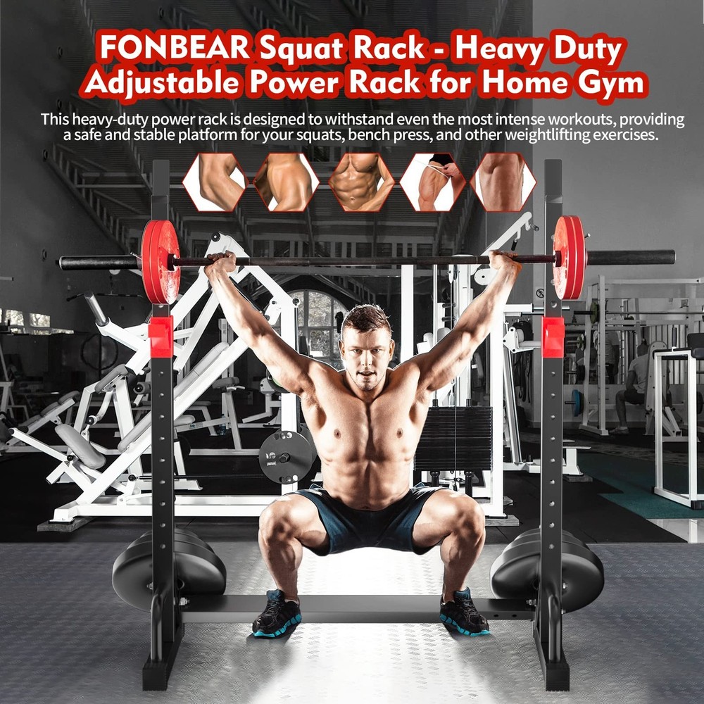 FONBEAR Adjustable Squat Rack, Barbell Rack, Bench Press 550 LBS Max Load Mul...