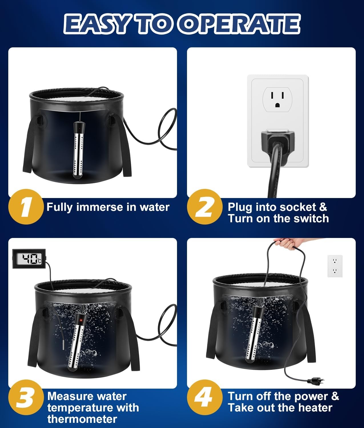 WADEO Portable Shower with Heater,5 Gal Foldable Bucket,LED Display Waterproof