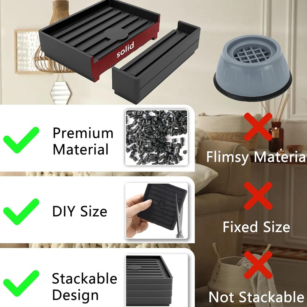 Bed Risers Heavy Duty, Set of 8, Stackable Square Furniture Risers, Adjustable B