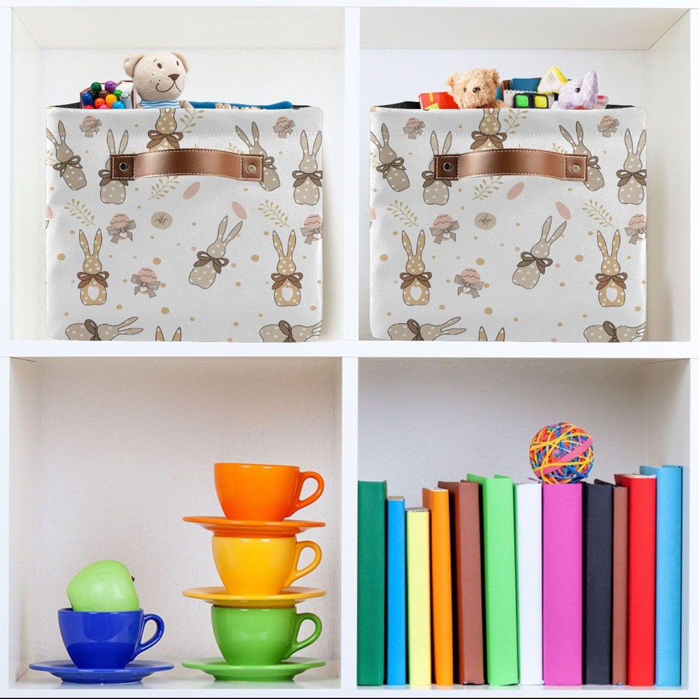 Happy Easter Day Eggs Bunny Storage Basket Fabric Laundry Baskets Easter Rabb...