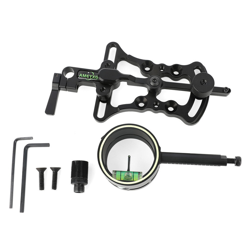 Compound Bow Single Pin Sight 0.019" Optical Fiber Adjustable Archery Hunting