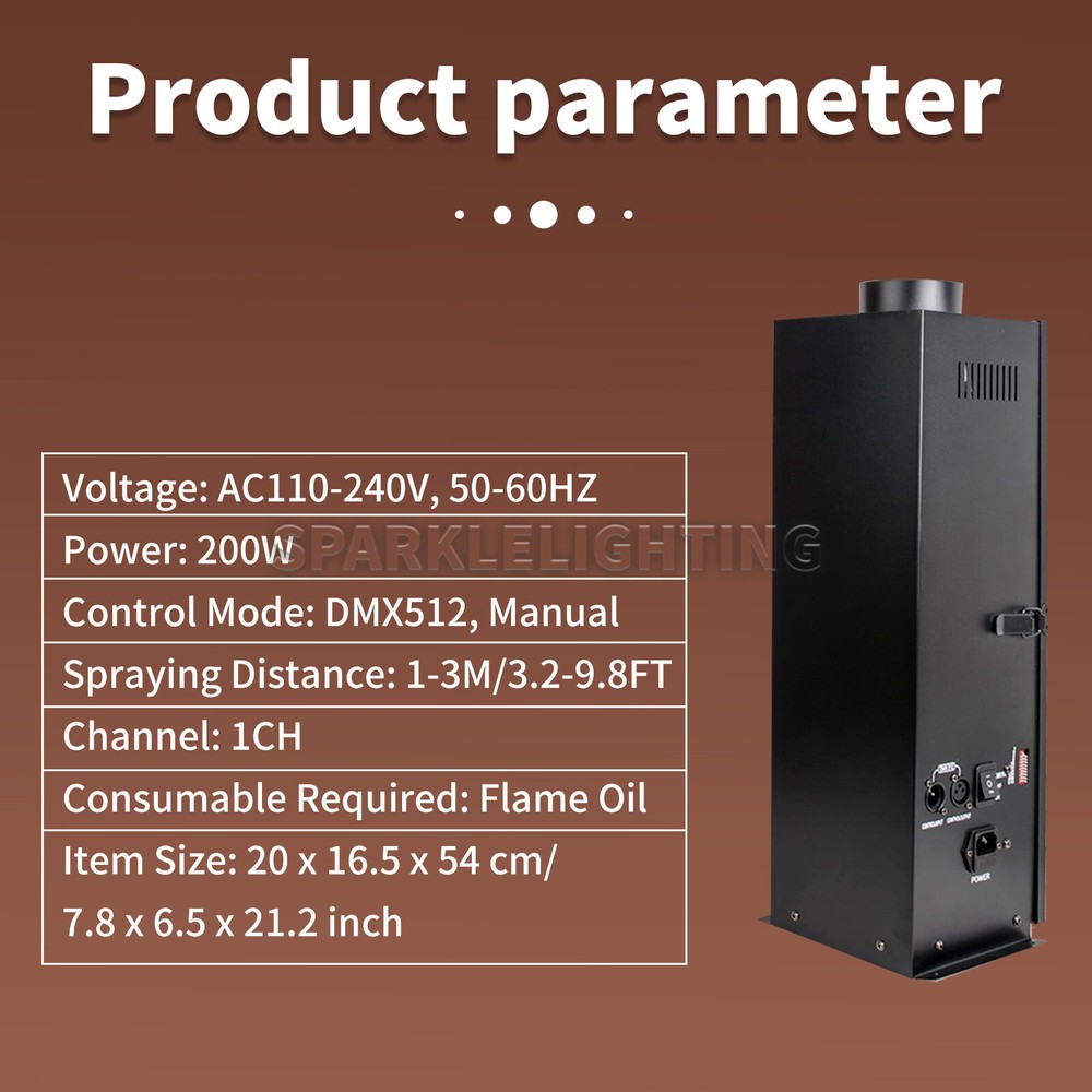 Fire Machine DMX 200W Flame Thrower Projector Stage Effect 3.2-9.8FT Party Show