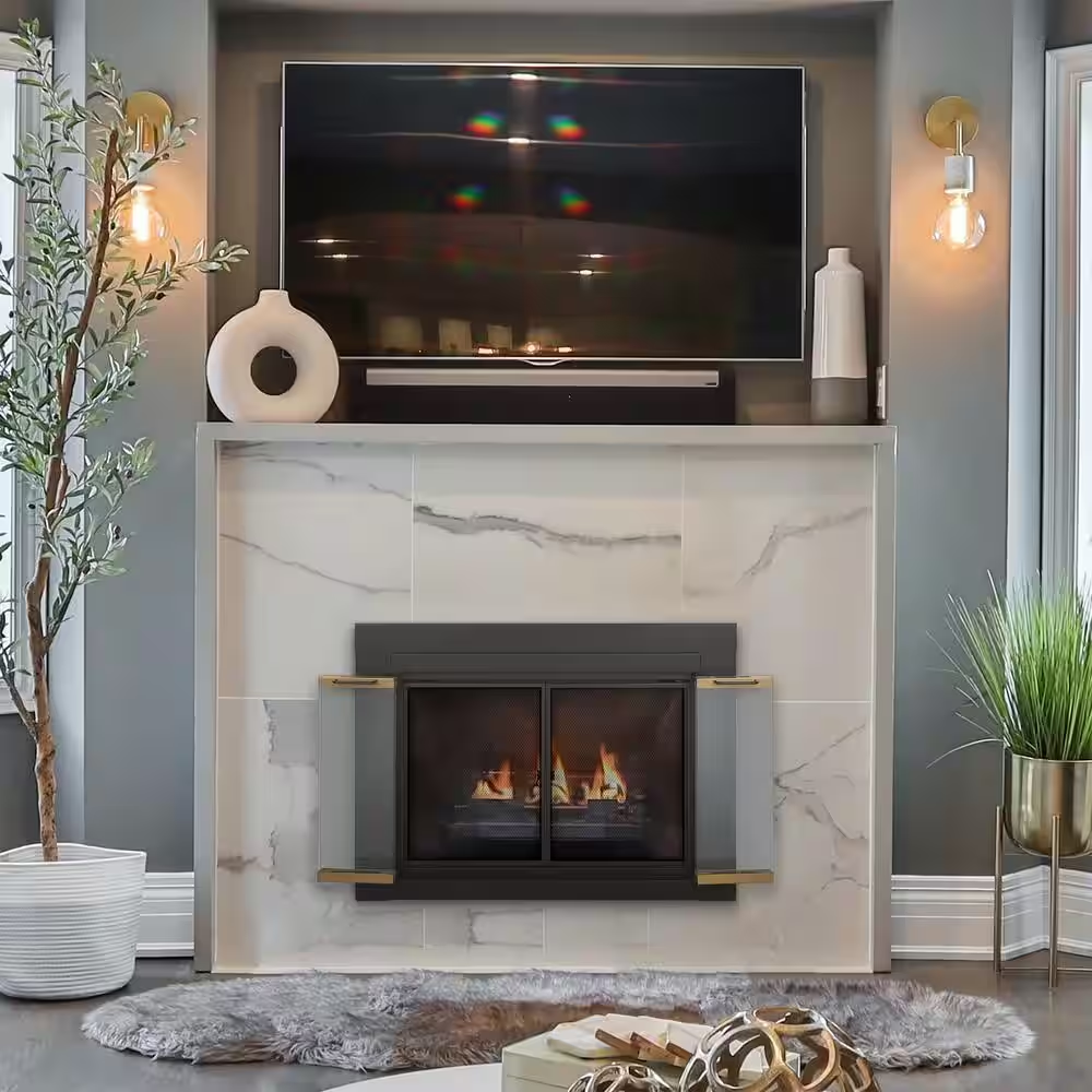 Fireplace Screen And Glass Doors Small Mesh Panel Heat Resistant Insulation