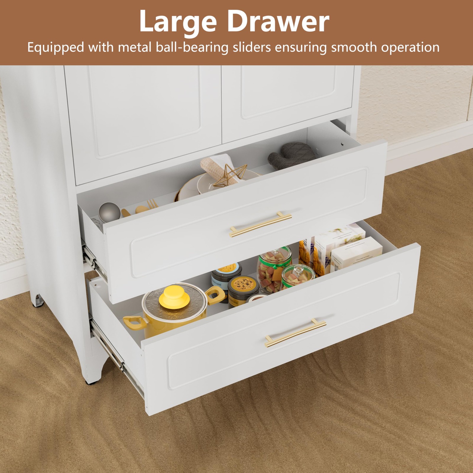 Kitchen Pantry Cabinet 75" Tall Metal Pantry Cabinet with Two Drawers