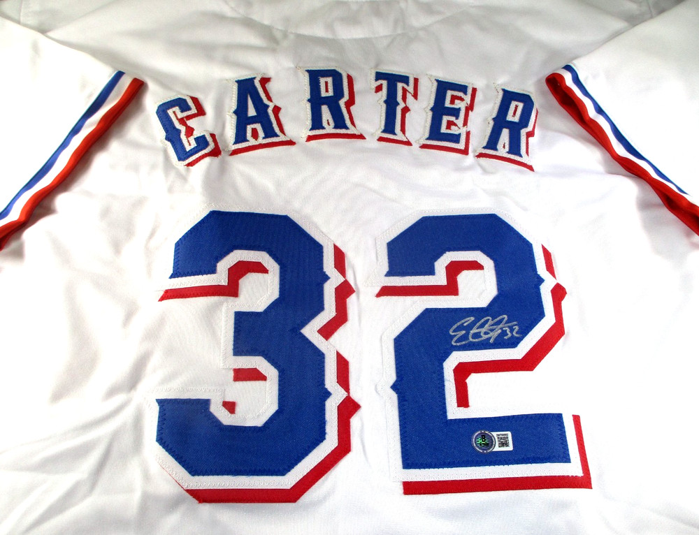 Evan Carter / Autographed Texas Rangers White Custom Baseball Jersey / BAS