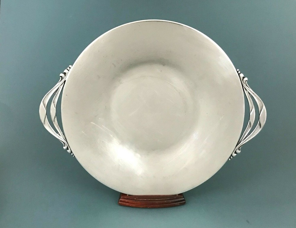 Denmark MCM E. Dragsted Silver Plate Dessert Serving Plate Scroll Handles 13''