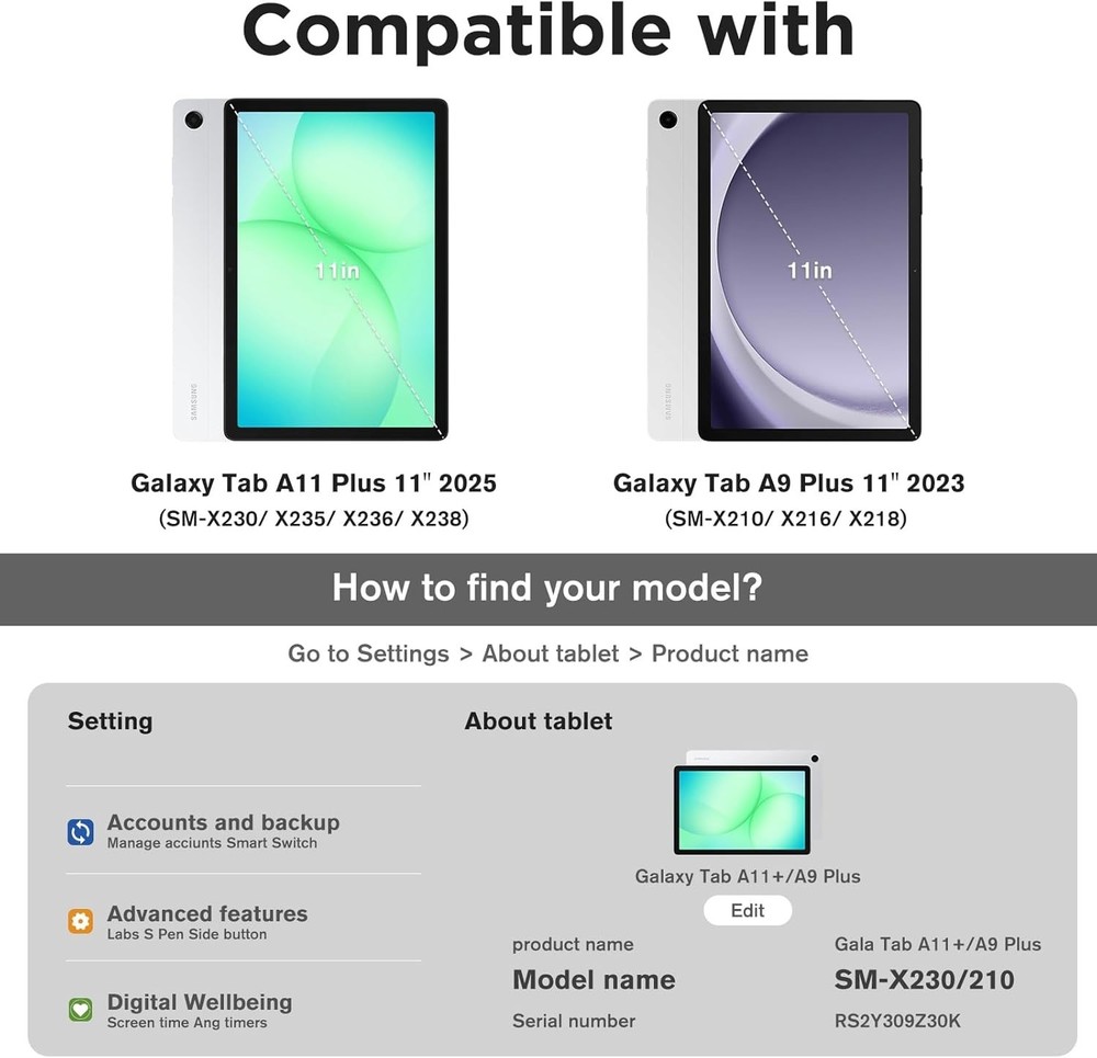 2 Pack Screen Protector for Galaxy Tab A11 Plus 2025 / Tab A9 Plus 11 Inch 20...