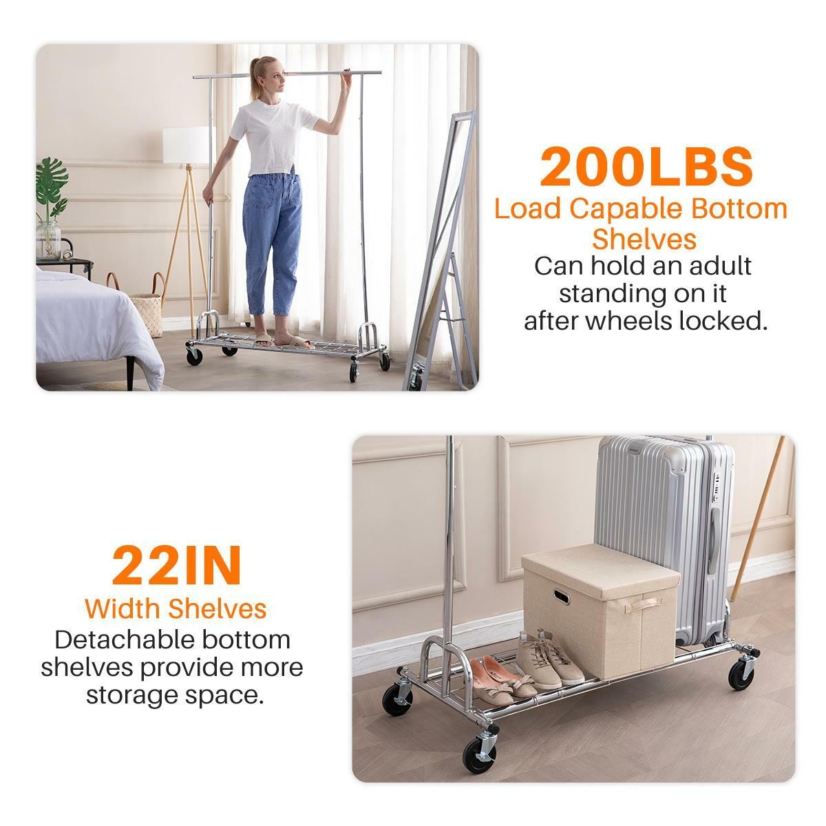 Rolling Garment Rack Heavy Duty Collapsible Clothing Clothes Rack Chrome Wheels