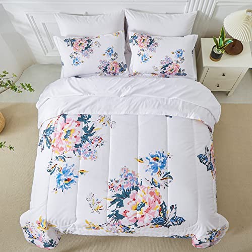 7 Piece Bed in a Bag Comforter Set Botanical Floral Bedding Queen Black Floral
