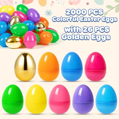 PCS Plastic Easter Eggs, 2.4'' Bulk Empty 1000 Colorful with 12 Golden 1012