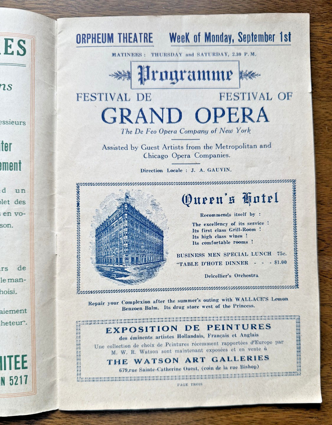 THEATRE ORPHEUM Montreal 1924 Opera Program w/ great ads!