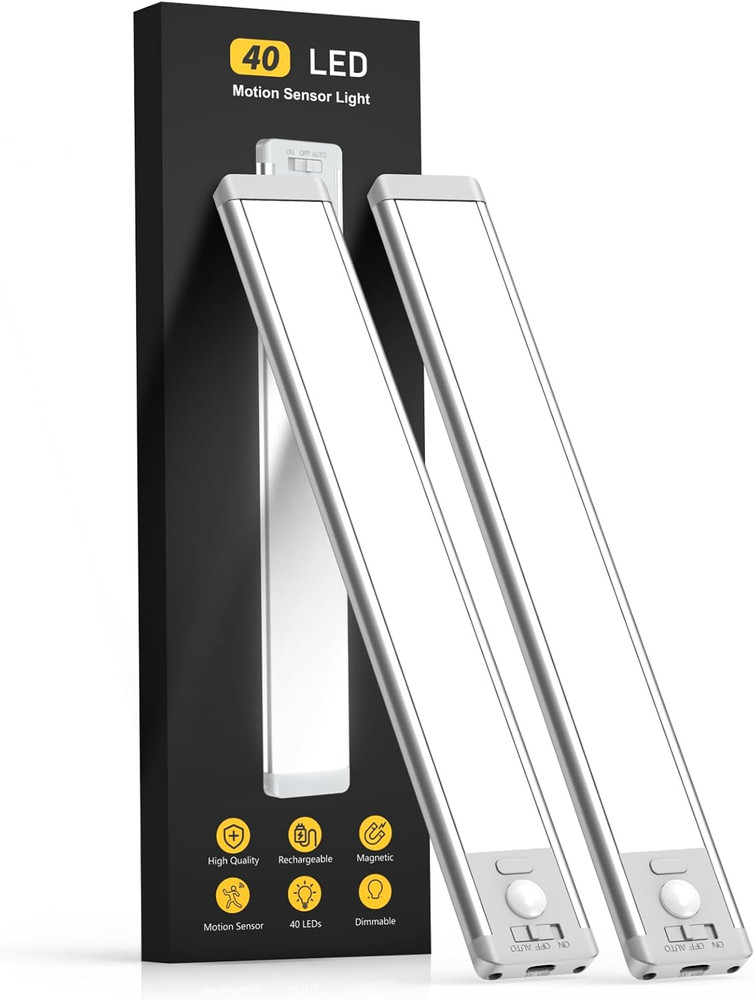 10inch Under Cabinet Lighting, 2 Pack Rechargeable Motion Sensor Light Indoor, 5