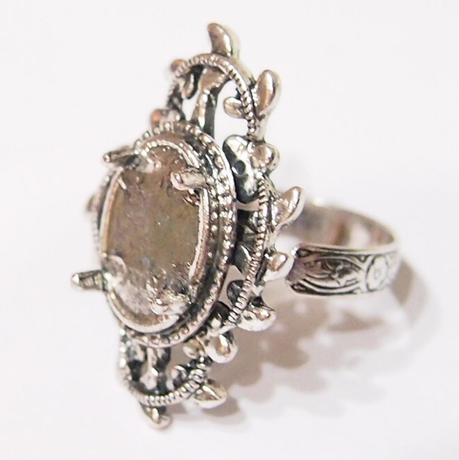 6 - 14x10mm Antique Silver Victorian Deco Loop &Leaves Adjustable Ring Settings